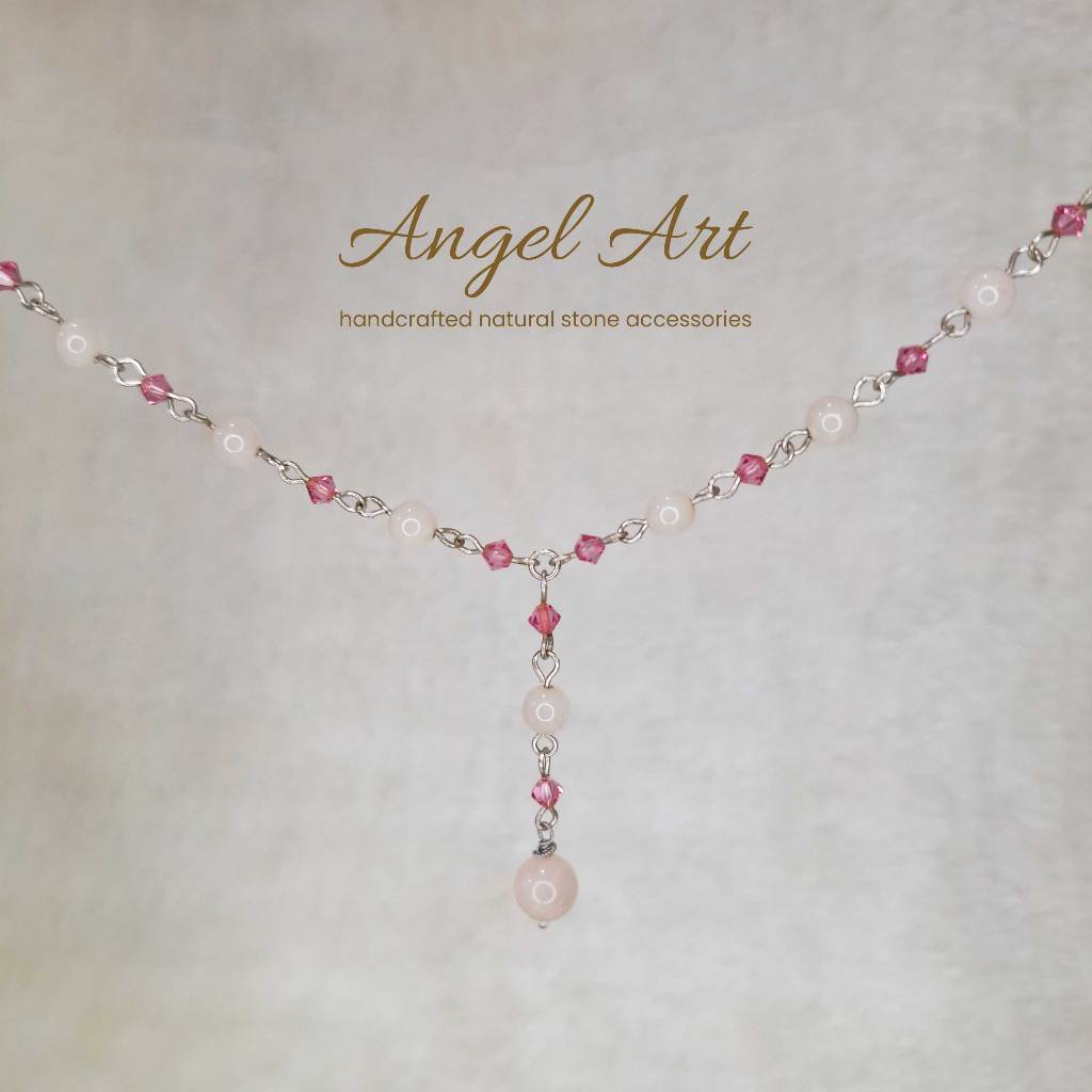 ANGELART Rose Quartz Necklace with Swarovski Crystal