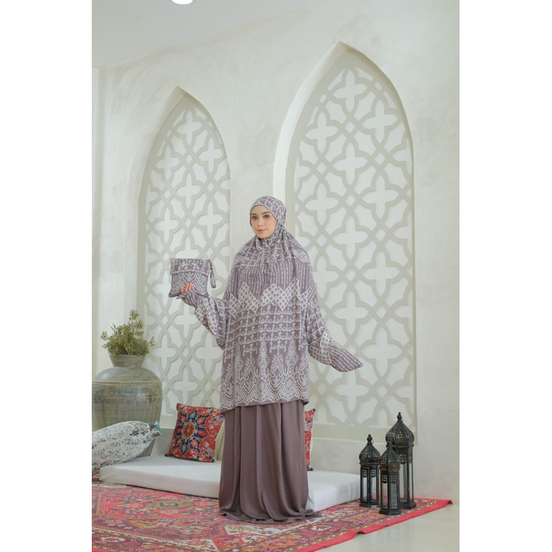 mukena viscos atas bawah berlengan model hadramaut yaman