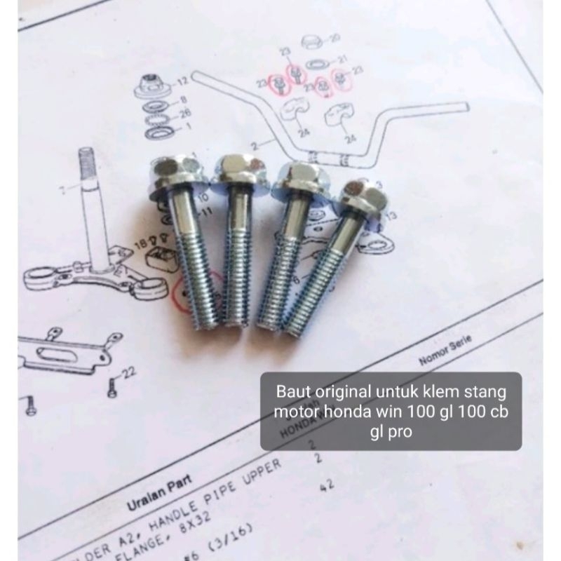 BAUT ORIGINAL UNTUK RESER RAISER RISER KLEM STANG MOTOR HONDA WIN 100 GL 100 CB GL PRO WARNA CHROME