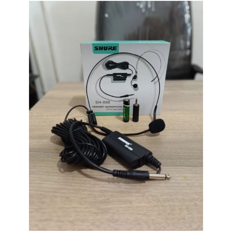 Mic Headset Bando Mic kabel SHURE SH 888 panjang  kabel 10 meter