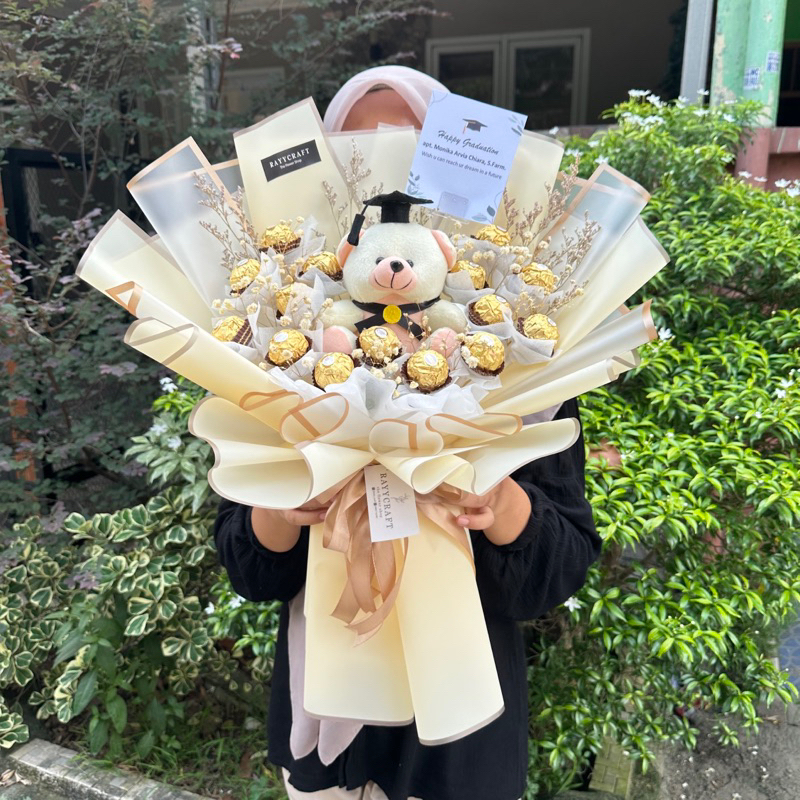 BUKET FERERO ISI 15 BUCKET WISUDA BUNGA COKLAT