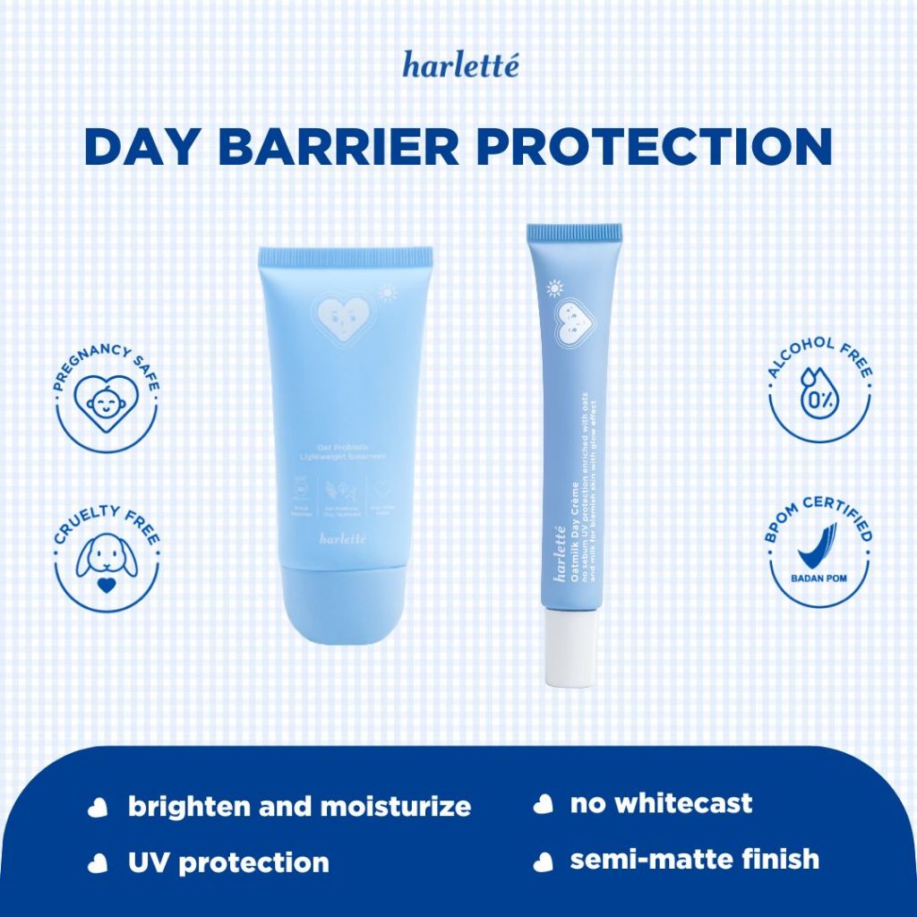[2 PCS BUNDLING SUNSCREEN] Harlette Oat Probiotic Lightweight Sunscreen 40 g + Oatmilk Day Creme 25 