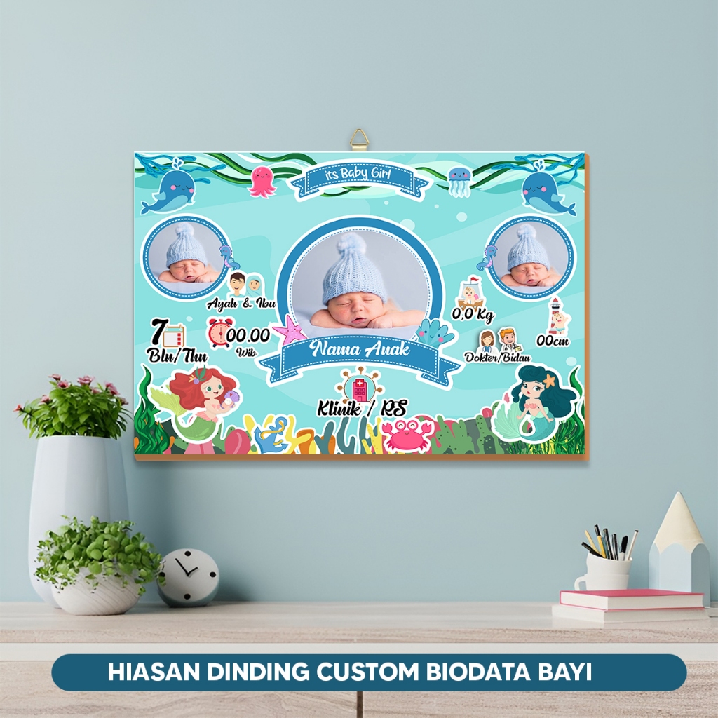 Biodata Bayi Custom Lucu Hiasan Dinding Custom Biodata Bayi Anak Baru Lahir Kado Lahiran Murah