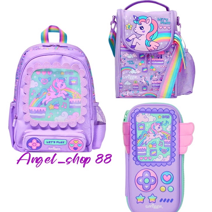 Murah Terbaru  NEW SET RANSEL LUNCH BAG  BOTOL SMIGGLE UNICORN PURPLE JUNIOR TK GRADE ORI