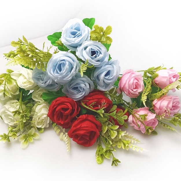 Bunga Mawar Plastik 6 Kuntum Rose Artificial Bunga Import