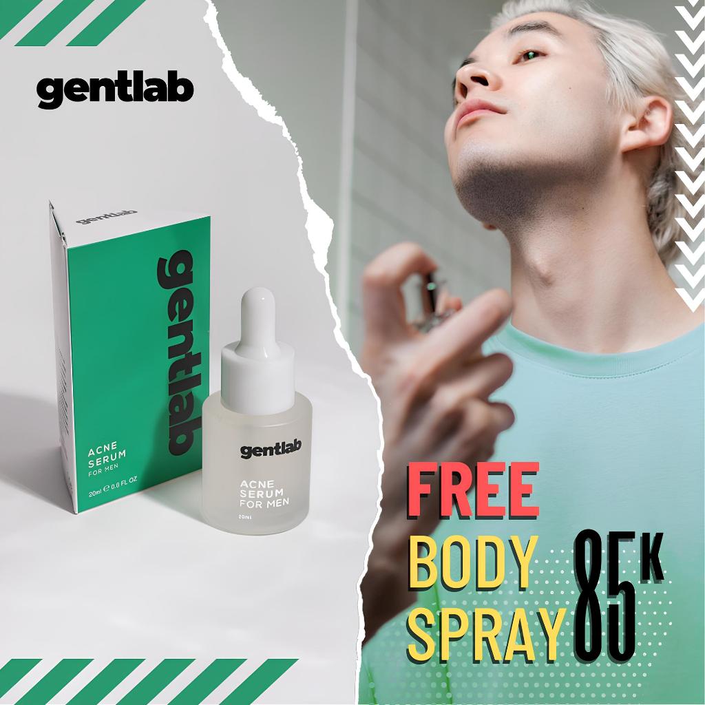 Gentlab Acne Serum | Serum untuk kulit wajah pria berminyak dan berjerawat | Free Body Spray