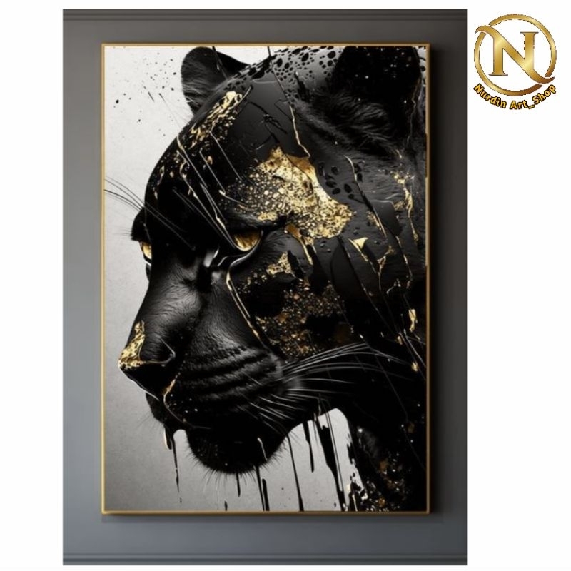Lukisan Macan Kumbang Modern 80x120 plus Frame
