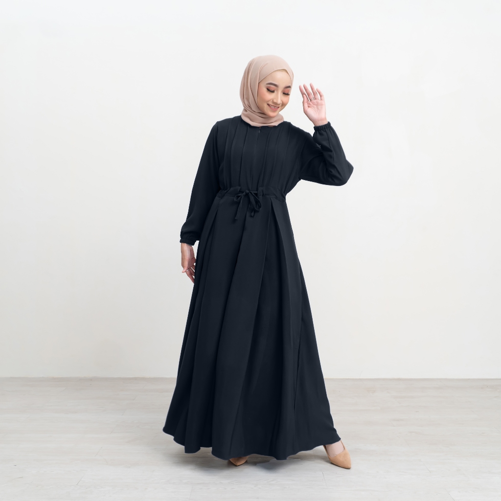 Gamis Melia Dress Menyusui Polos Lengan Panjang Wudhu Frienndly Baju Homey Dress OOTD Casual Daily-2