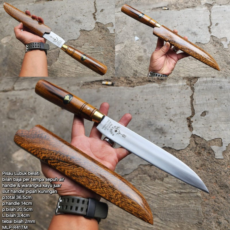 lubuk belati bilah baja per tempa sepuh air P total 36,5cm