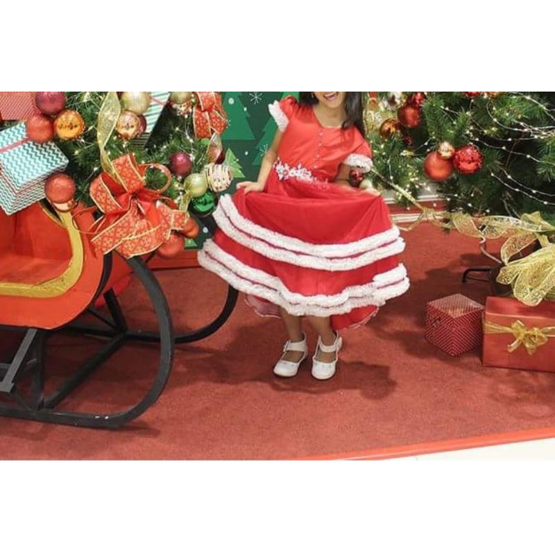 Gaun Dress Baju anak perempuan Natal merah putih second 7-9 tahun