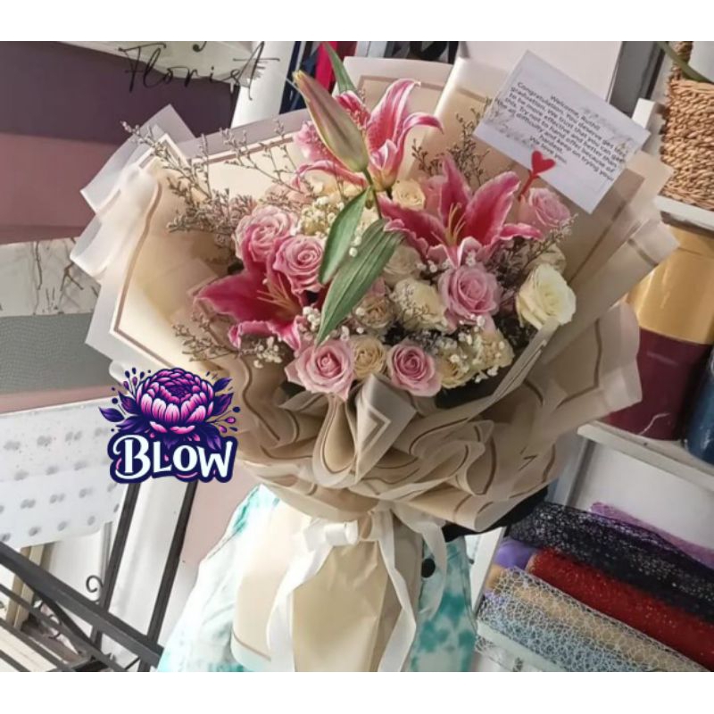 Buket Bunga Asli bunga mawar + lily