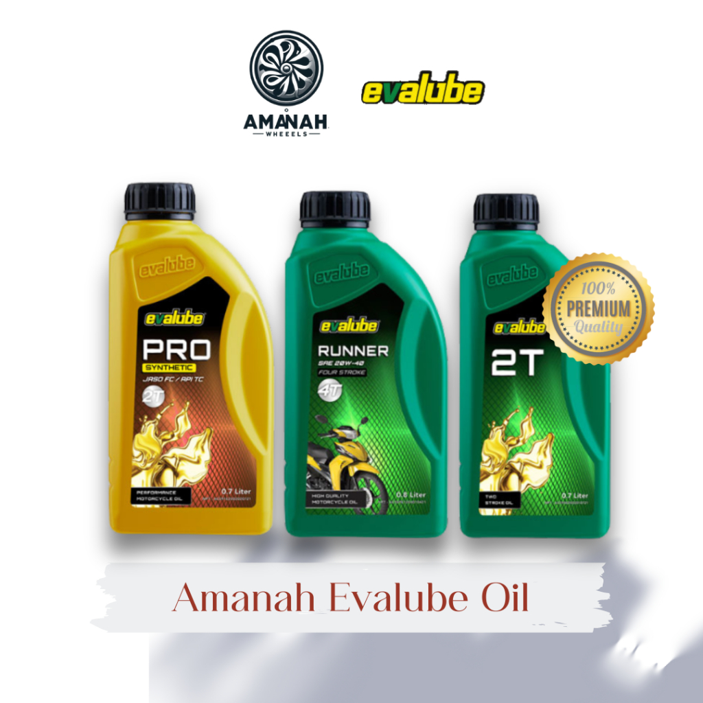 Amanah Oli Motor Evalube 2T TB (0,7L), 2T PRO Synthetic (0,7L), Runner 20W-40 (1L) Untuk Motor 2 Tak