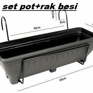 Terlaris Rak Besi+Pot/Rak Double Pot Bunga Balkon / Pagar / Gantungan Pot Kotak Panjang Tempel