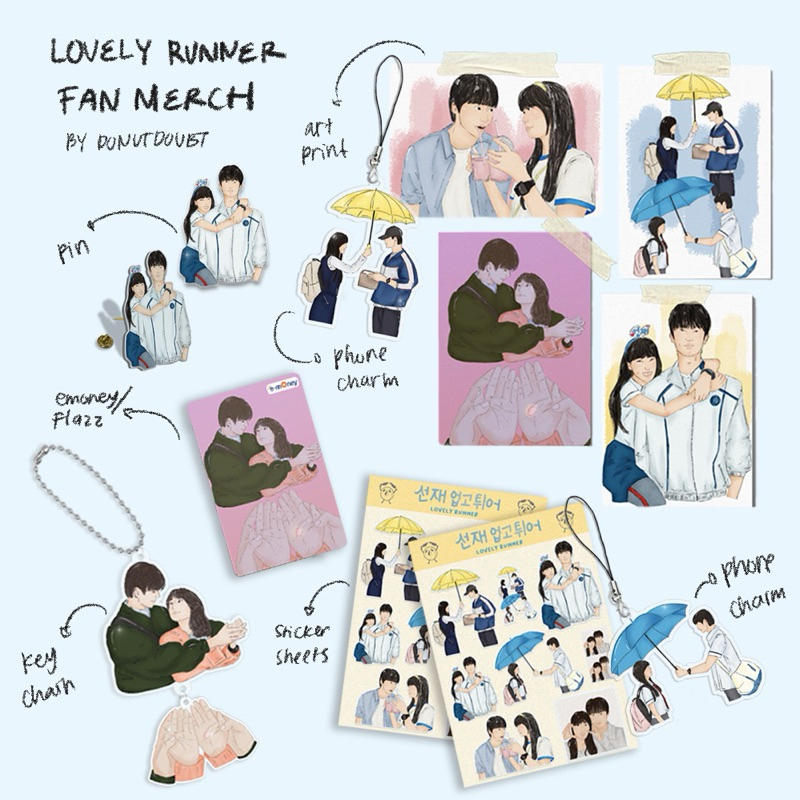 Lovely Runner Kdrama Fan Merch - Epoxy Glitter Pin Phone Charm Keychain - Glitter Sticker Sheets - A