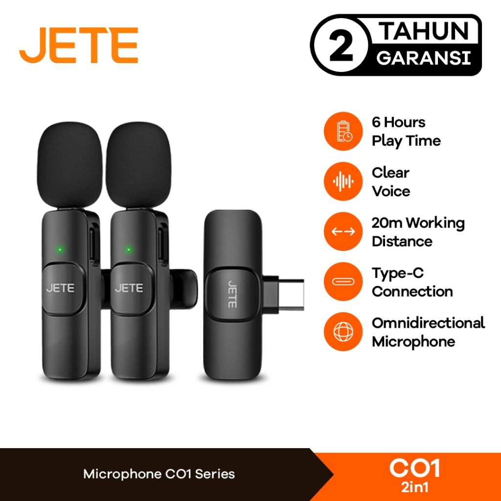 Clip On Microphone Wireless 2in1 JETE CO1 - Garansi 2 Tahun