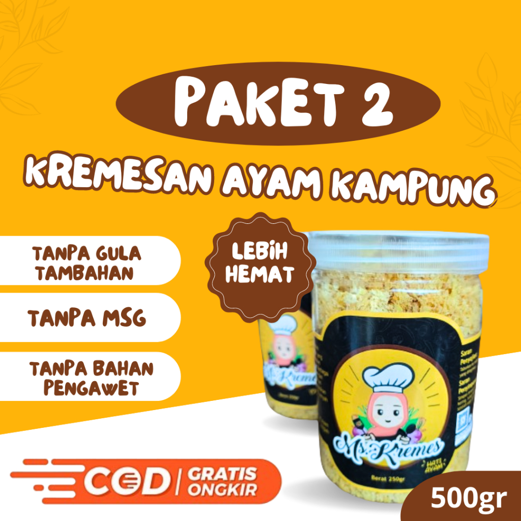 

Paket 2 Kremesan Kremes Ayam Kampung Original Non MSG Tanpa Bahan Pengawet Tanpa Gula Tambahan Isi 500gr