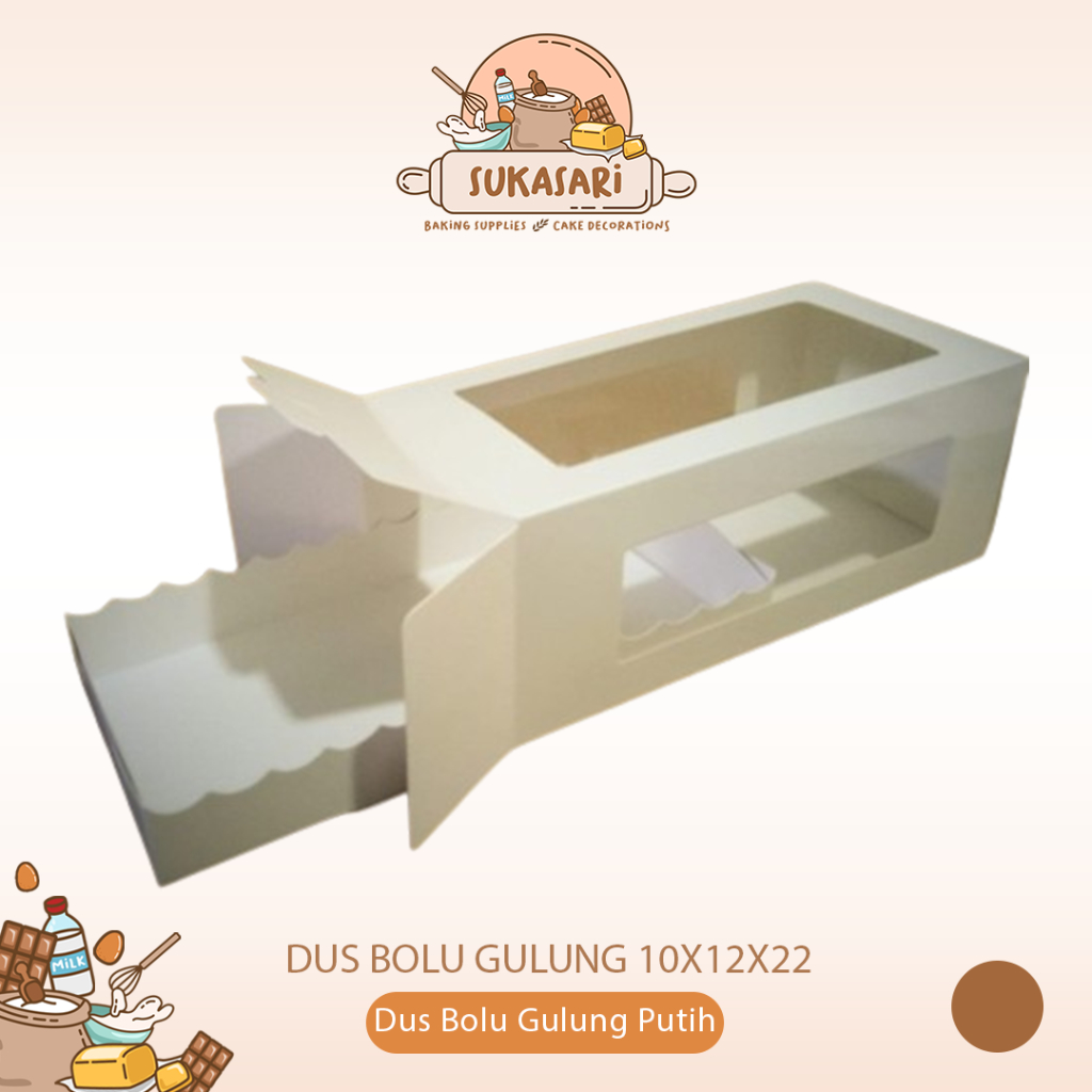 

Dus Bolu Gulung Putih 12x10x22 cm kemasan box kue roll cake