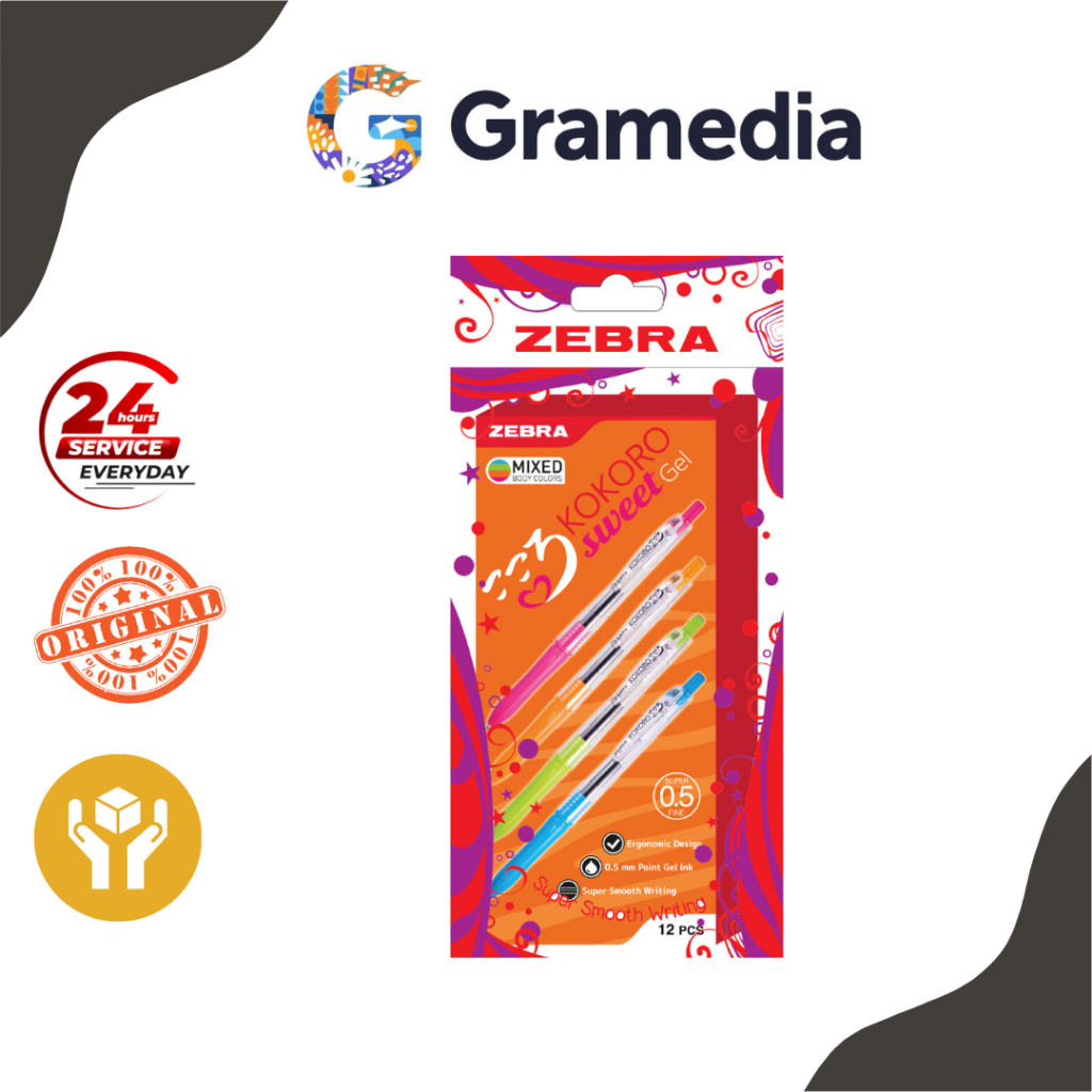 

Gramedia Mega - Zebra Kokoro Gel 05 Colored Barrel Set 12 Black Ink