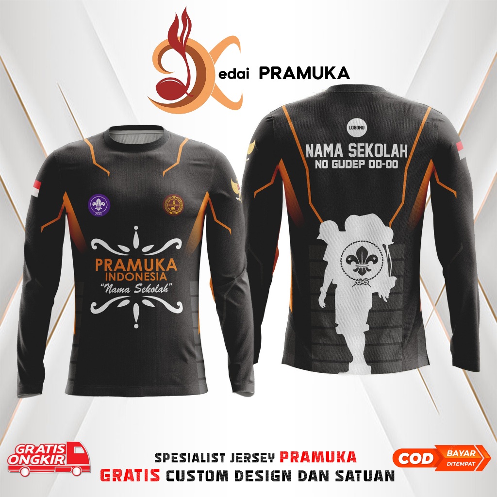 BAJU PRAMUKA OUTDOOR GRATIS CUSTOM DESAIN MENYERAP KERINGAT