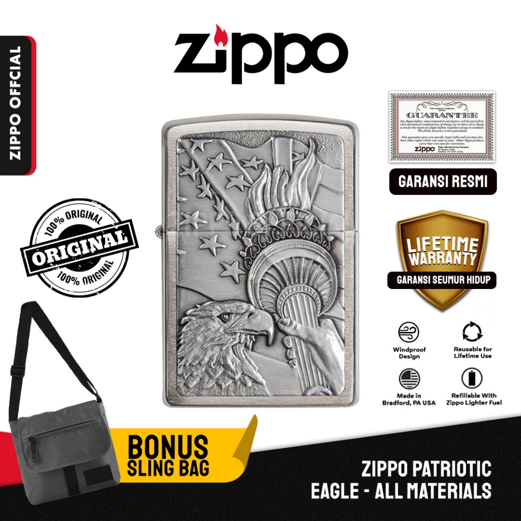 Zippo Original Patriotic Eagle 20895 | Garansi Lifetime | Original USA