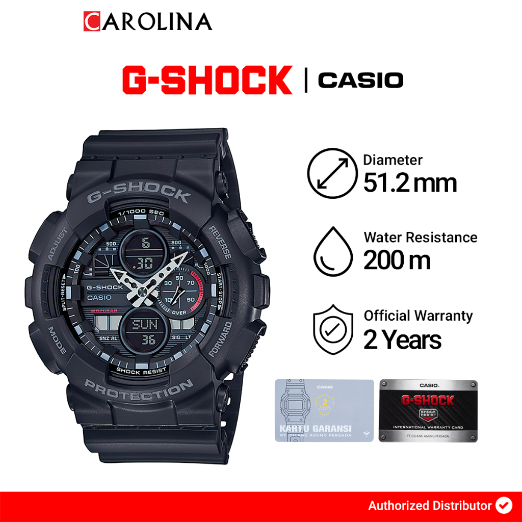 Jam Tangan Pria Casio G-Shock GA-140-1A1 Retro 90s Digital Analog Dial Black Resin Band