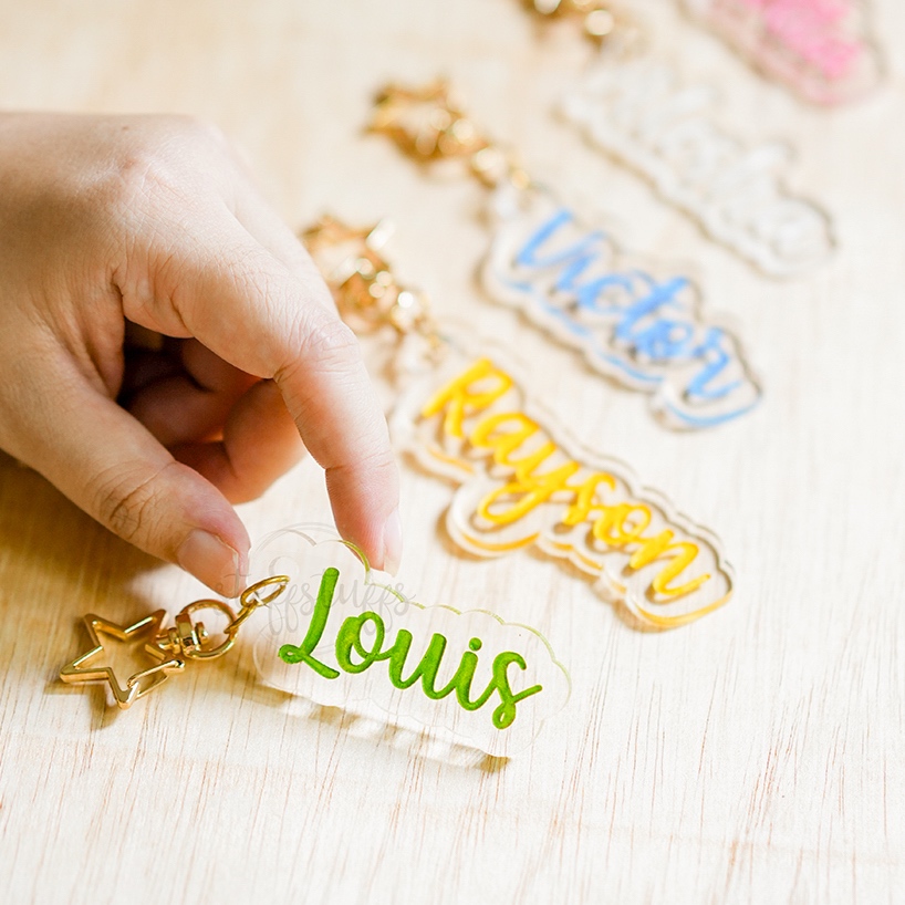 

COLORFUL ACRYLIC BAG TAG | Gantungan Tas Nama Anak Kunci Custom Text Hampers Name Tag Akrilik