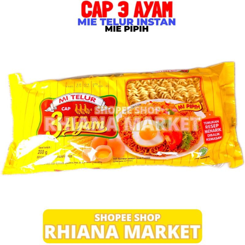 

Mie Telur Cap 3 Ayam Mie Pipih Bungkus Isi 200 Gram