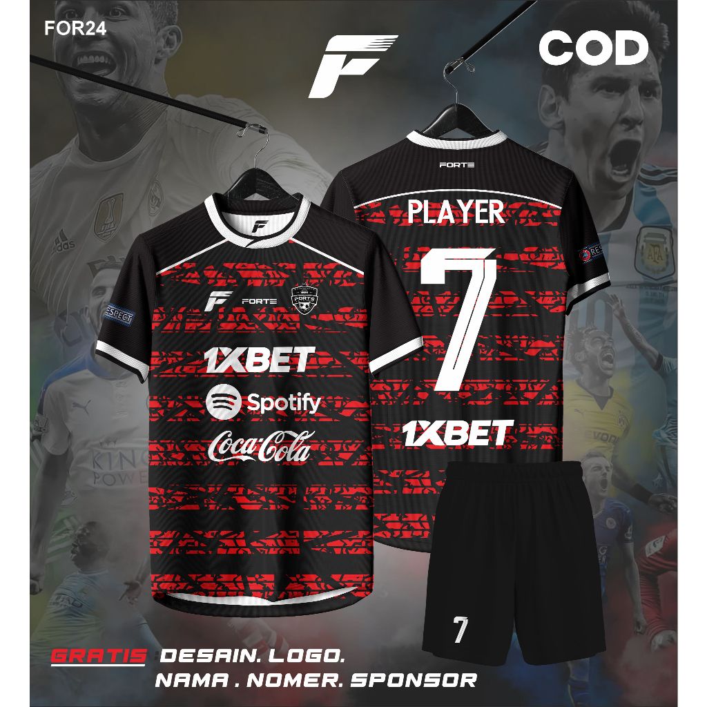 JERSEY FUTSAL CUSTOM NAMA + NO PUNGGUNG WARNA HITAM MERAH KEREN TERBARU 2024