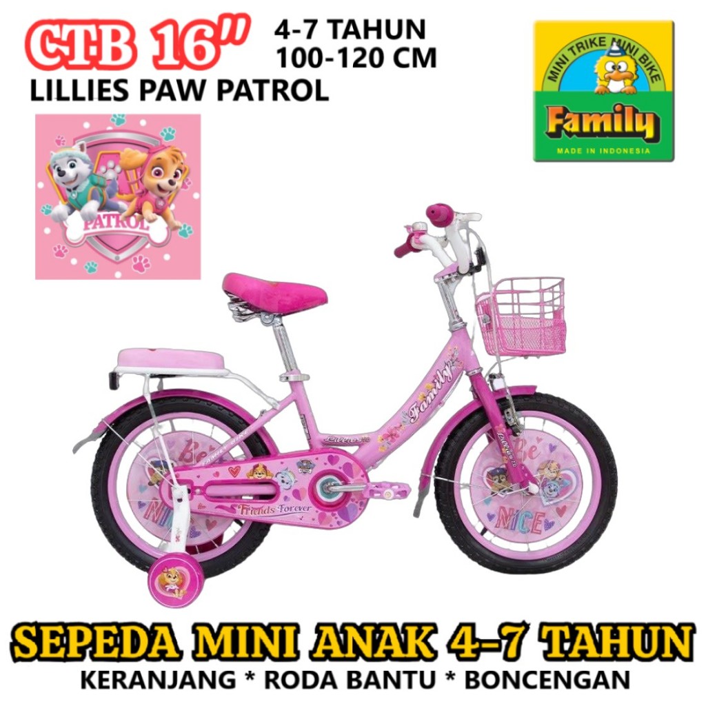 Jabodetabek Go-send 16" Family Lilies CTB 4-7 Tahun Low Step-Frame Sepeda Anak Perempuan