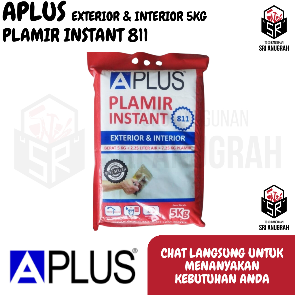 APLUS Plamir Instant Exterior Interior 811 Dempul Dinding Putih Plamir Tembok 5KG