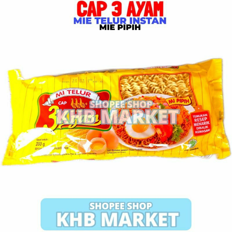 

Mie Telur Cap 3 Ayam 1 Bungkus Isi 200GR