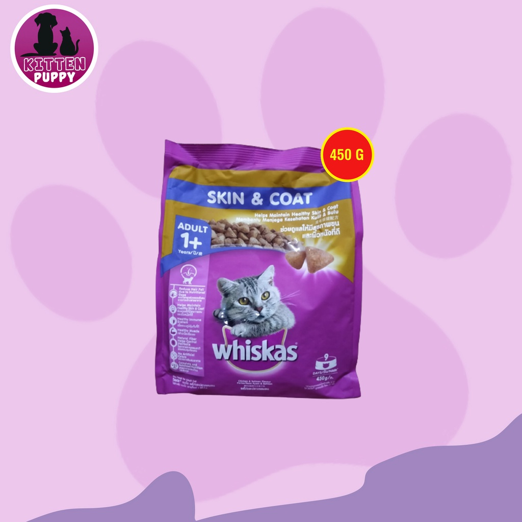 Whiskas Makanan Kucing Kering Dry Food Adult Skin Coa kulit Bulu 450G