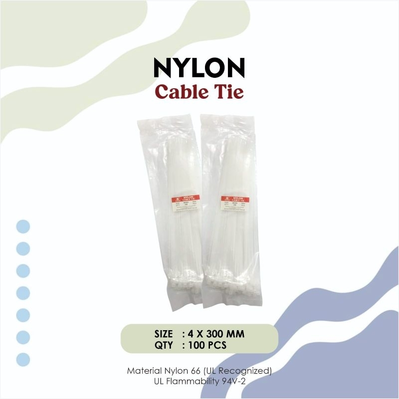 

KABEL TIES 30CM 300MM NYLON CABLE TIE 4X300 ISI 100PCS PUTIH KABEL SERUT KABEL IKAT