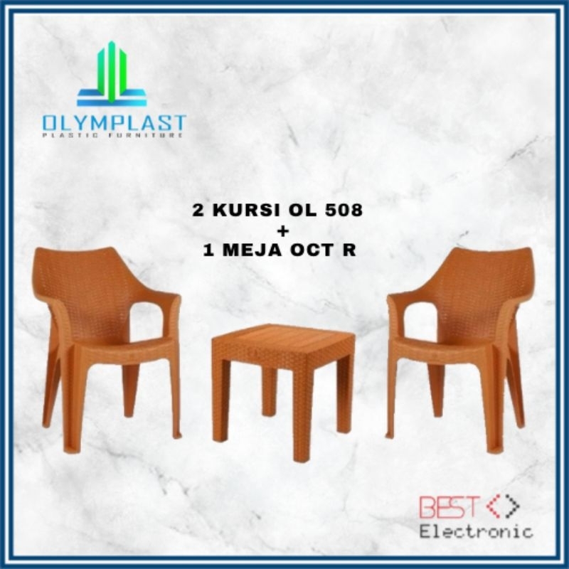 1 Set 2 Kursi Santai Plastik OL 508 + Meja Kotak OCT R / Kursi Teras / Kursi Taman / Meja Kopi / 1 S