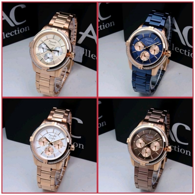 JAM TANGAN WANITA ALEXANDRE CHRISTIE AC 2843 / AC 2A10 BLACK RING ROSEGOLD ORIGINAL