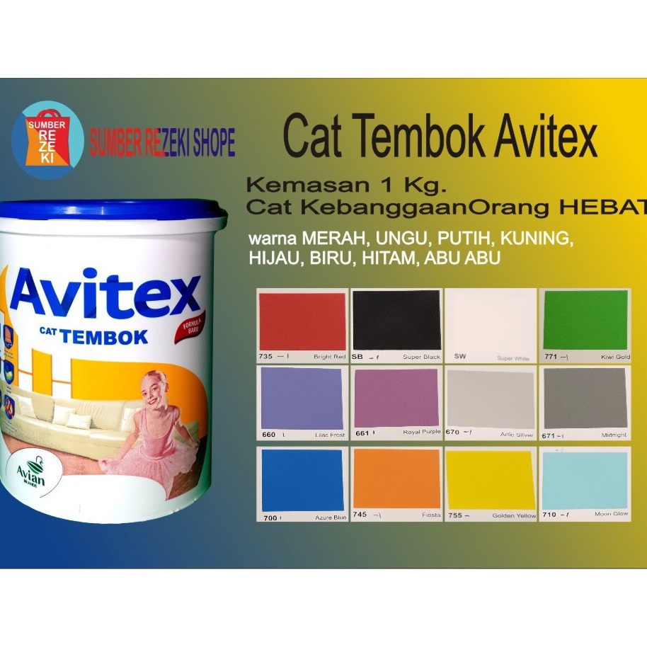 MEGA SALE Cat Tembok MerahPinkKuningCreamHijau Plafon Gypsum Avitex Interior 1kg Avian Brands