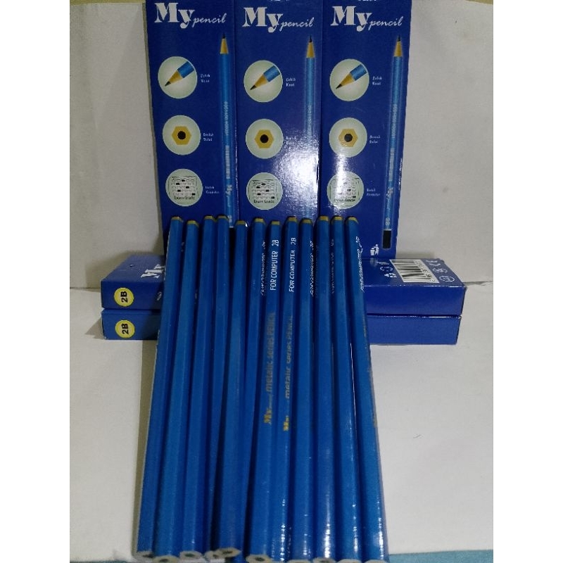 

12 pensil biru 2B ( harga per satu pak) isi 12 batang pensil