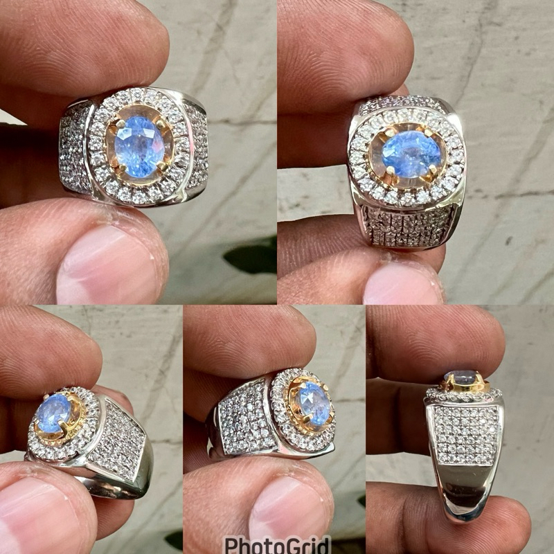 Cincin Batu Blue Safir cylon Srilanka ring perak Natural Blue Sapphire Ceylon srilangka Dim 7x5.5x4.