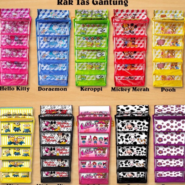 Io RAK TAS SUSUN GANTUNG KARAKTER BISA GROSIR ANTI DEBU FULL SLETING