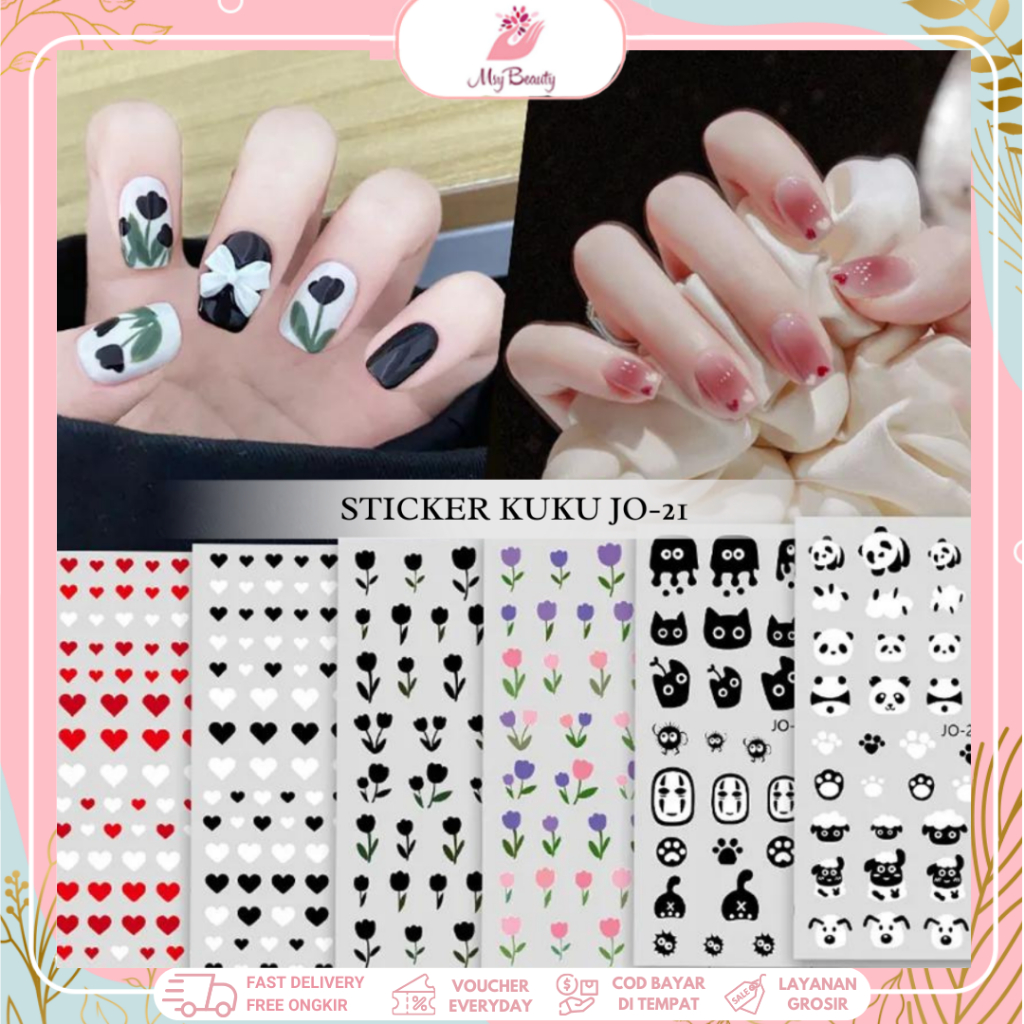 MSY Stiker Kuku Motif Love Heart/Bunga Mawar Untuk Nail Art/Stiker Salib Hati Gaya Vintage/Untuk Aks