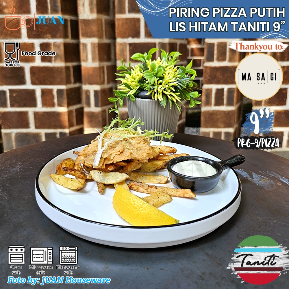 TANITI Piring keramik list hitam / piring makan porcelain 9 inch / piring saji estetik