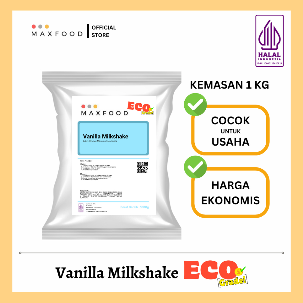 

MAXFOOD - [ECO] Vanilla Milkshake Powder / Minuman Bubuk Rasa Vanilla Milkshake Ekonomis 1 KG