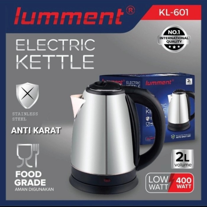 Lumment Electric Kettle Stainless Steel Teko Listrik 2L Otomatis Low Watt 400 Watt