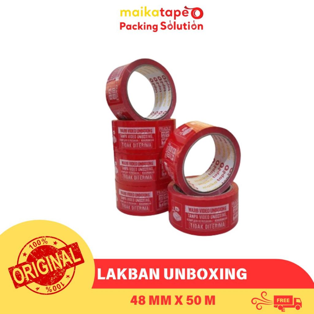 

OPP TAPE / LAKBAN UNBOXING MERAH MAIKATAPE 48MM (1 ROLL)