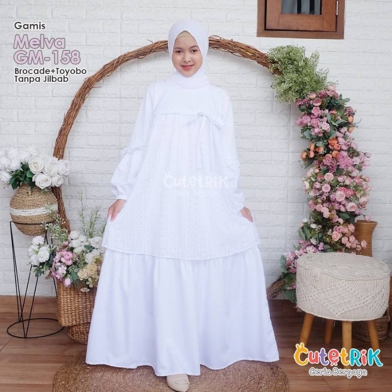 READY SIAP KIRIM TERMURAH GAMIS PUTIH TOYOBO BRUKAT CUTETRIK ANAK PEREMPUAN MANASIK HAJI UMROH USIA 