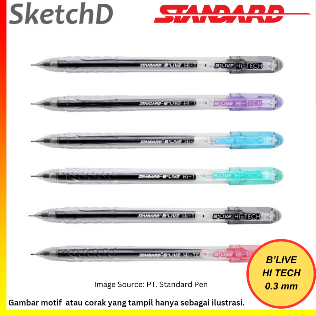 

Pena Standard BLive Hi tech Gel 0.3 Hitam Pulpen Bolpen Needle Point