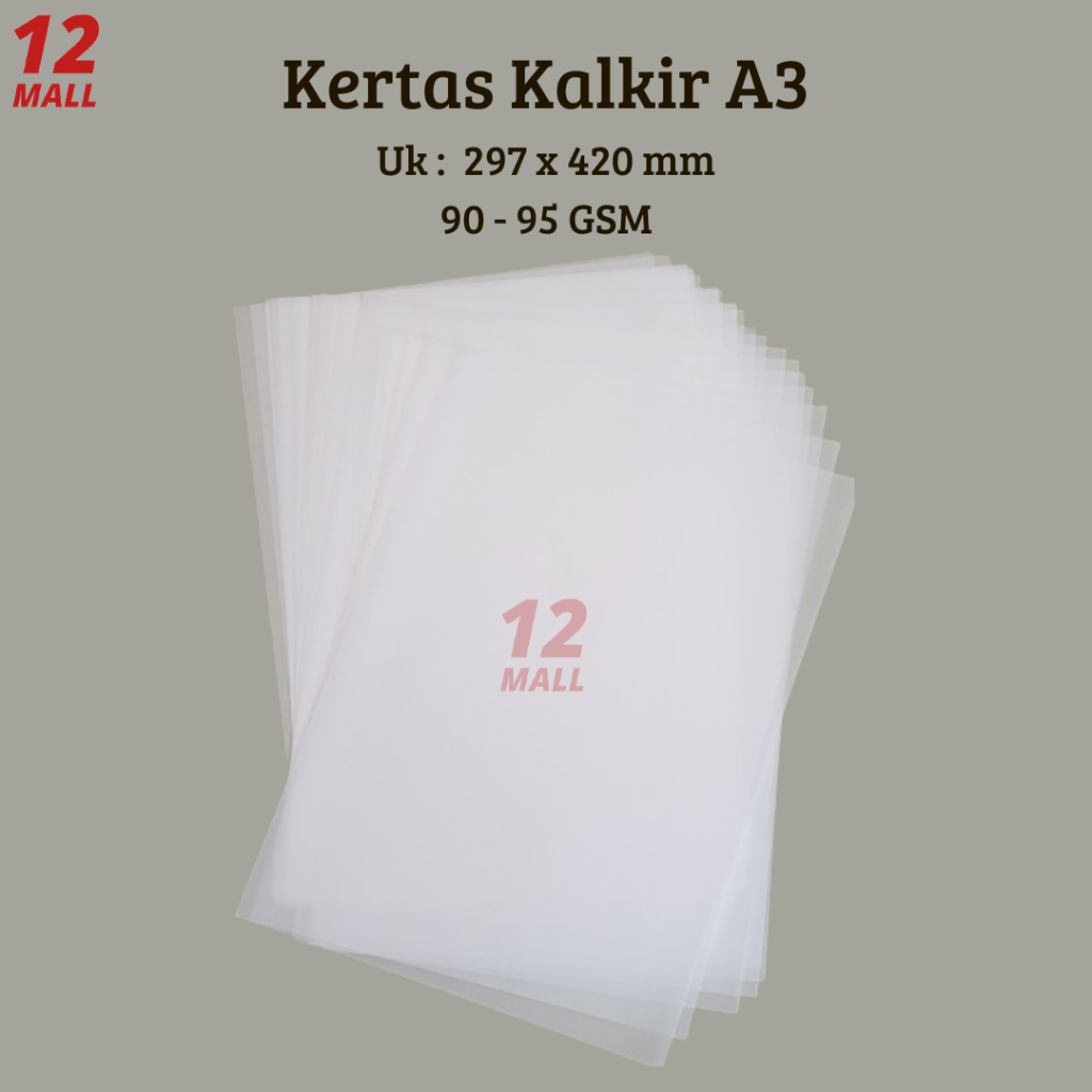 

(1 RIM) - Kertas Kalkir A3 90-95 gsm Uk 29,7x42 cm/ Tracing Paper / Film Sablon / 1 PACK ISI 500LEMBAR