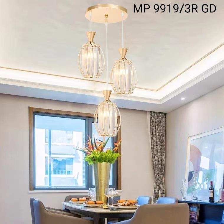 Apollo Lighting Lampu Hias Gantung Gold Meja Makan Dapur 3 Light Dekorasi Bar Interior MOdern Minima