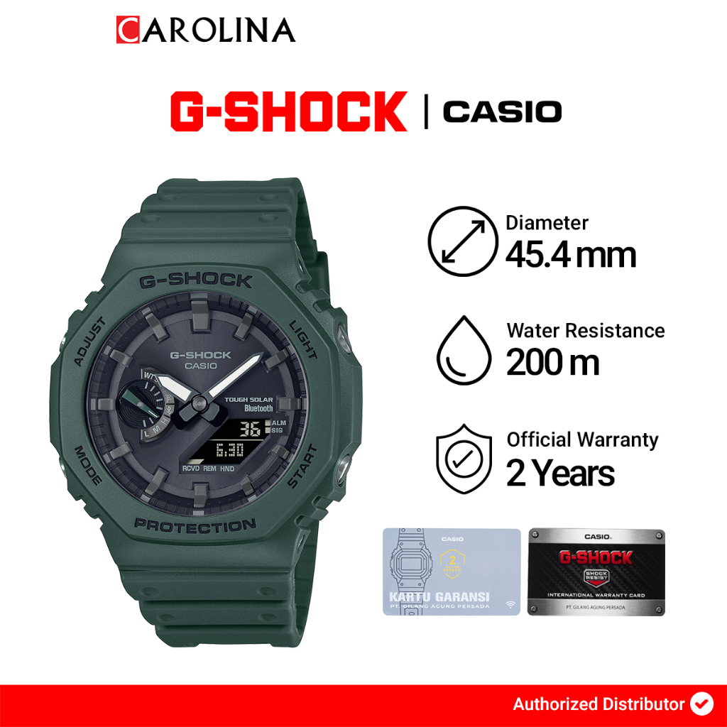 Jam Tangan Pria Casio G-Shock GA-B2100-3A Tough Solar Digital Analog Dial Green Resin Band