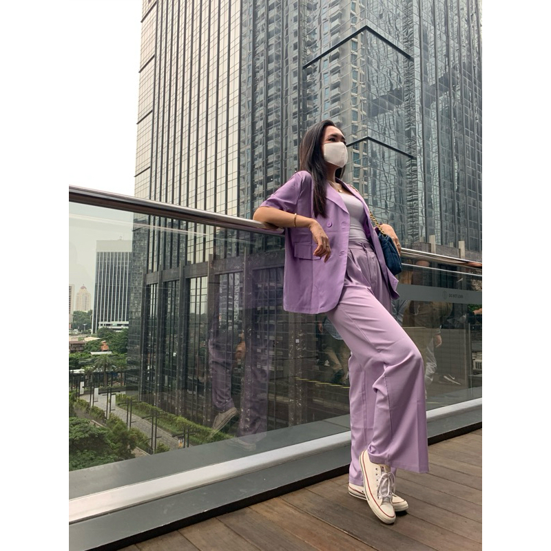 Preloved murah banget celana lilac kulot katun licin kondisi like new